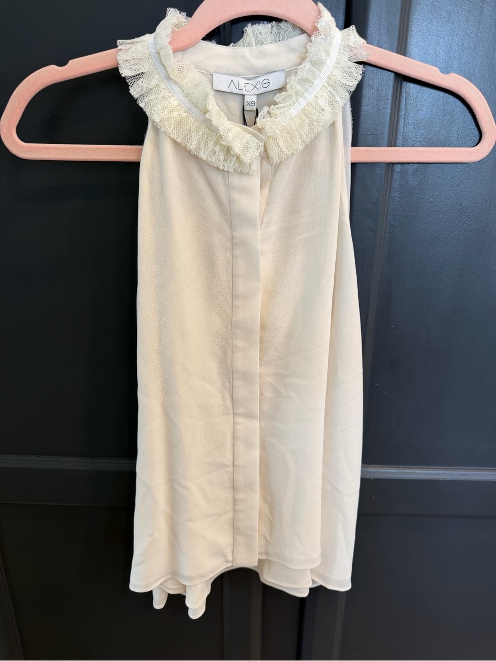 ALEXIS White Ivory Lace Ruffle Collar Sleeveless Blouse XS NWT